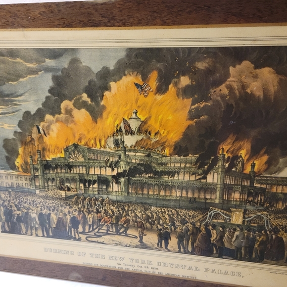 Vintage Currier and Ives Burning of New York Crystal Palace Art Plaque - Picture 7 of 9